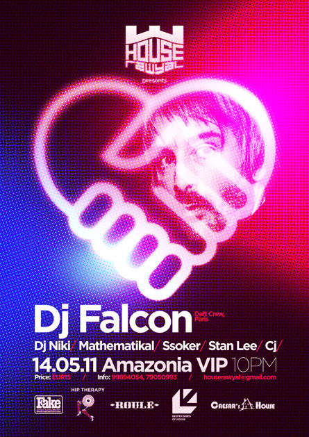 dj falcon - house rawyal - amazonia VIP, malta - flyers, posters, design