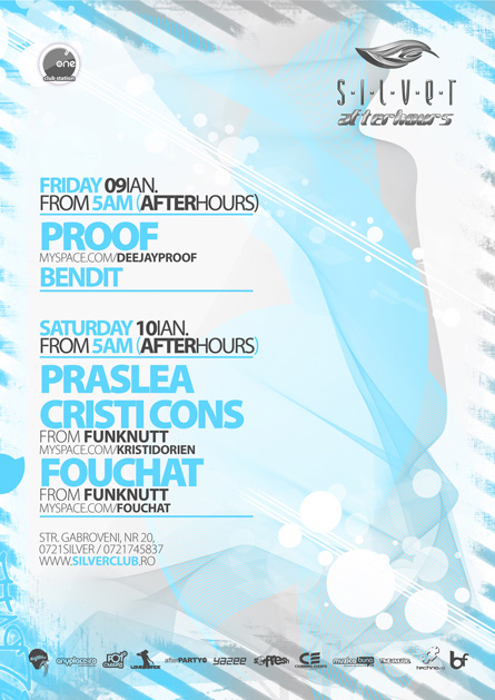 silver afterhours - praslea, proof, fouchat, cristi cons, flyer & poster