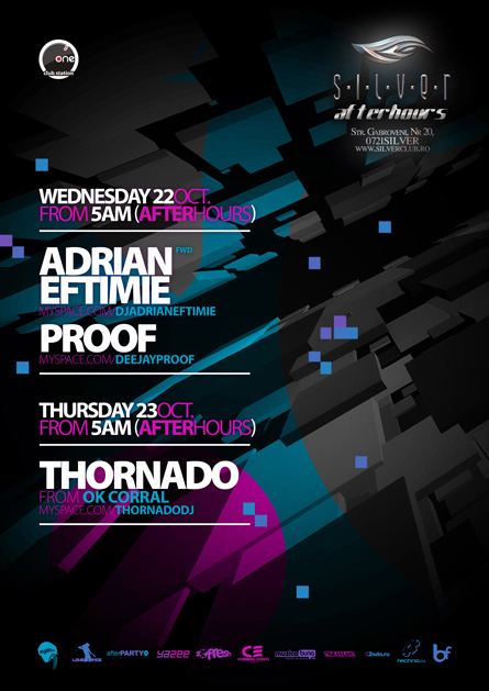 silver afterhours - adrian eftimie, thornado, proof, flyer & poster