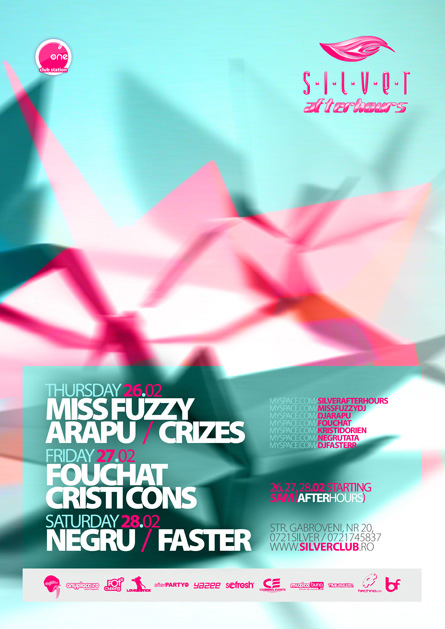 silver afterhours - miss fuzzy, fouchat, cristi cons, negru, faster, flyer & poster