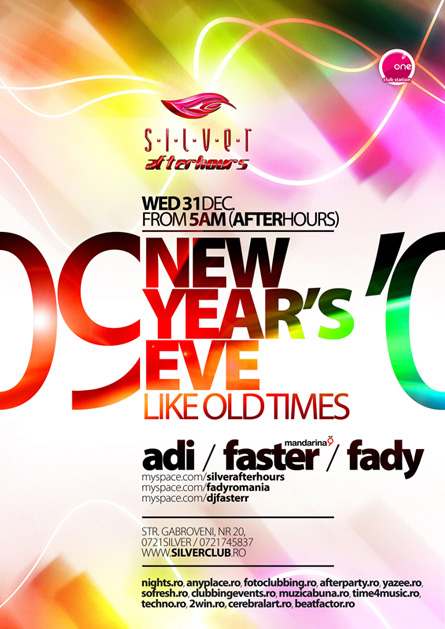 silver afterhours nye 09, flyer & poster