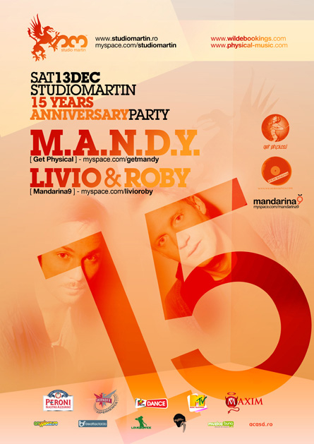Studio Martin 15 years anniversary, Mandy, Livio & Roby, poster & flyers