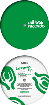 all inn records 002 release - obee - jazzyman ep - vinyl label design