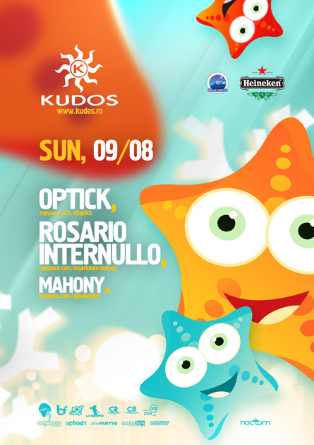 kudos beach flyer & poster - 09 august - optick, rosario internullo, mahony
