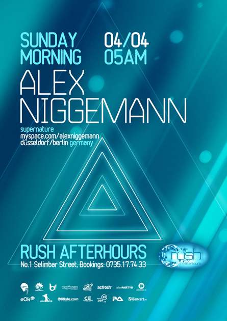 rush afterhours - alex niggemann flyer, poster