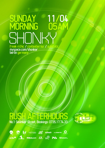 rush afterhours - shonky flyer, poster