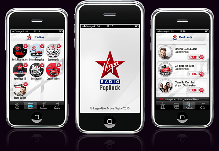 Virgin Radio France iPhone application mobile interface design