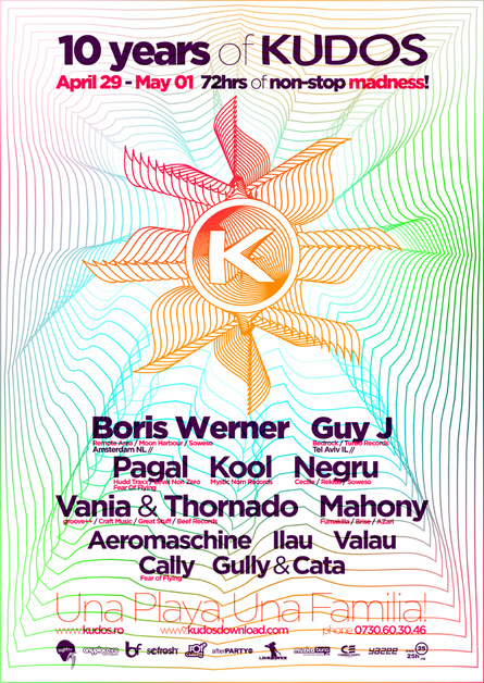 Kudos Beach - Boris Werner, Guy J, Pagal, Kool, Negru - creative, colorful, flyers and posters design