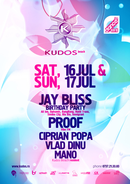 Kudos Beach - Proof, Mano, Ciprian Popa, Vlad Dinu - creative, colorful, flyers and posters graphic design