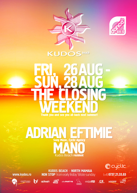 Kudos Beach - the closing weekend - Adrian Eftimie, Mano - creative, colorful, flyers and posters graphic design